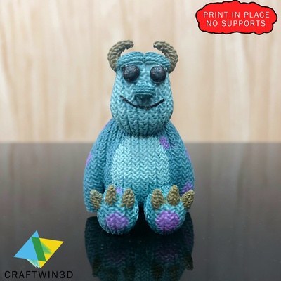 knitted sully monster art cute print in place no supports free toy 3d print model - Mito3D