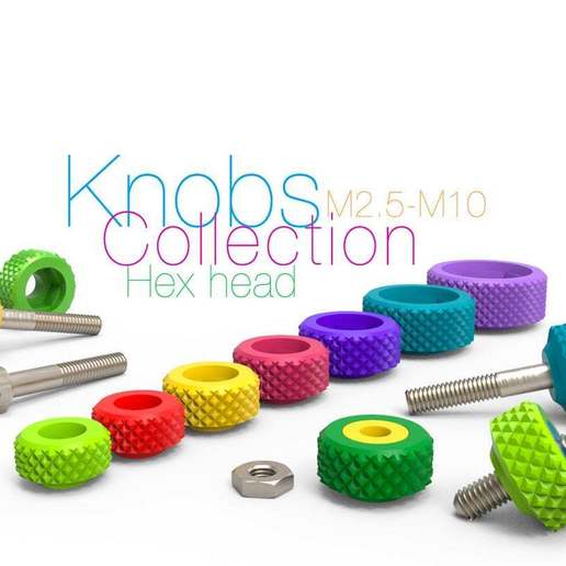 knobs collection bolt hex head nut m25-m10 hobby 3D print model - Mito3D