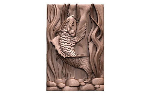 koi pesce cnc 3 arte sollievo legna deco animale marino mare artcam aspirare 3d print model - Mito3D