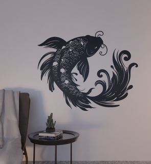 koi fish wall decoration 2d art Art silhouette aesthethic home inteior 3d print model - Mito3D