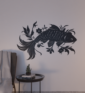 koi poisson mur décoration 2d art silhouette Accueil maison intérieur 3d print model - Mito3D