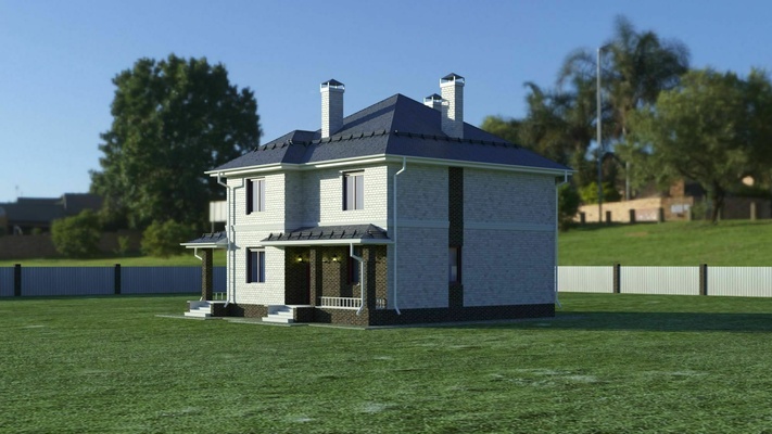 kotedj house on grassy field home architecture lawn village architectural engineering 3d print model - Mito3D