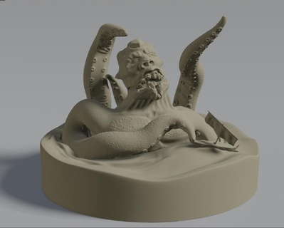 kraken buste art mythe mythologie créature monstre miniature diorama scène grec Grèce bateau statuette dragon animal plage 3d print model - Mito3D