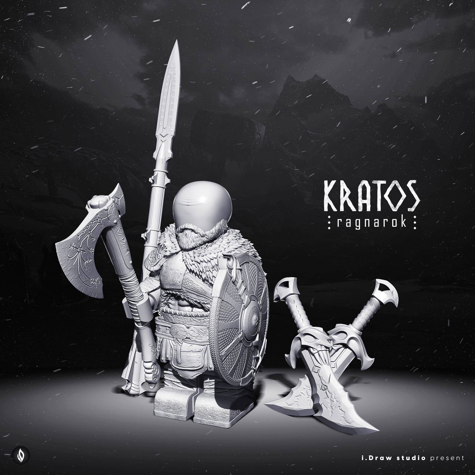 kratos - vol4 god of war ragnarok custom minifigures godofwar ghostsparta bladechaos monochrome games toys gamestoys draupnir spear leviathan axe 3D print model - Mito3D