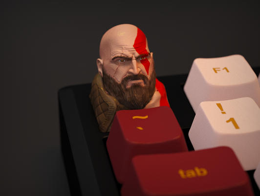 kratos handwerker tastenkappe kunst of krieg bildhauerei 3d modell mechanisch tastatur 3d print model - Mito3D