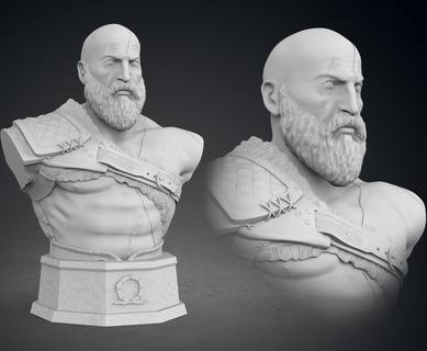 Kratos buste Ragnarok playstation jeu vidéo Sony atreus Thor odin nordique viking mythologie Freya Grèce sculpture 3d print model - Mito3D