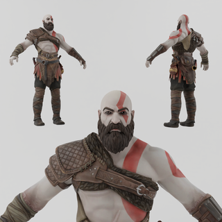 kratos lowpoly rigged god war leviathan axe sculpture spartan videogame play station ragnarok atreus zeus baldur statue 3d print model - Mito3D