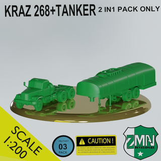 kraz-268 truck+tanker Game truck kraz russian military artlary gse tank 1:200 sla resin 3d print model - Mito3D