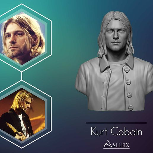 kurt Cobain portrait sculpture 3d impression modèle art statue homme buste sculptures chanteur américain auteur compositeur 3D print model - Mito3D