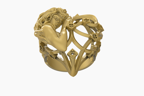 Hanım yüzük 3d print model dosya gents ring face art rings jewelry character human lady gold cad file 3dprinting anatomy ladies 3d print model - Mito3D