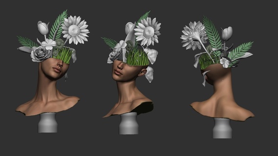 Hanım Çiçekler heykel form reçine Sanat sanatsal kız bitki çimen Vesika oyuncak organik Şirin 2d 3d fikirler yaratıcılık patlamak 3d print model - Mito3D
