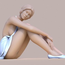 lady sitzen Kunst barfuß Mädchen Figur Skulptur Haltung Frau base 3d print model - Mito3D