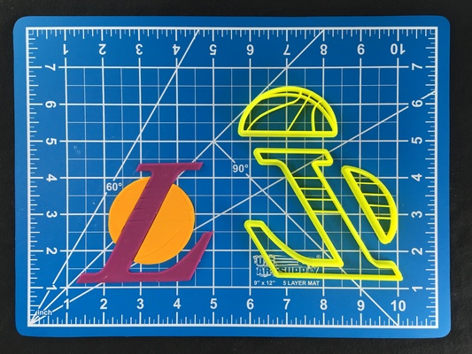 lakers logo parçalı fondan kurabiye kesici ayarlamak çoklu boyutları ev nba basketbol la los melekler 3d print model - Mito3D