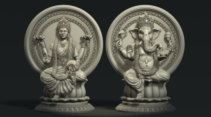 lakshmi ganesh diwali combo hindugod lakshamiganesh 3dprint 3dmodel lakshmiji ganeshji 3d print model - Mito3D