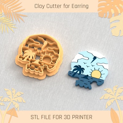 landscape in skull summer clay cutter tools earring turtle beach shell 3d print model - Mito3D
