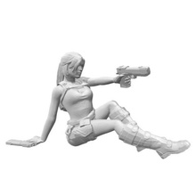 lara croft shooting sitting art 3d print model - Mito3D