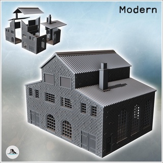 large brick industrial warehouse triple roofs wooden access doors chimney 19 - modern ww2 ww1 world war diaroma wargaming rpg mini hobby Game building architecture tabletop miniatures scenery wargame game terrain accessories normandy west two contempory flames yankee walking crisis bolt 3d print model - Mito3D