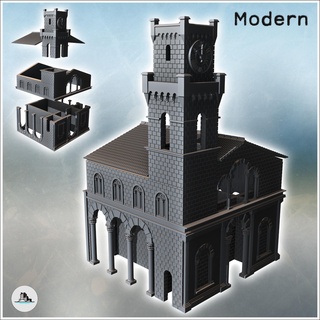 large classical tile-roofed building stone walls clock tower intact version 16 - modern ww2 ww1 world war diaroma wargaming rpg mini hobby Game architecture tabletop miniatures scenery wargame game terrain accessories normandy west two contempory flames yankee walking crisis bolt 3d print model - Mito3D