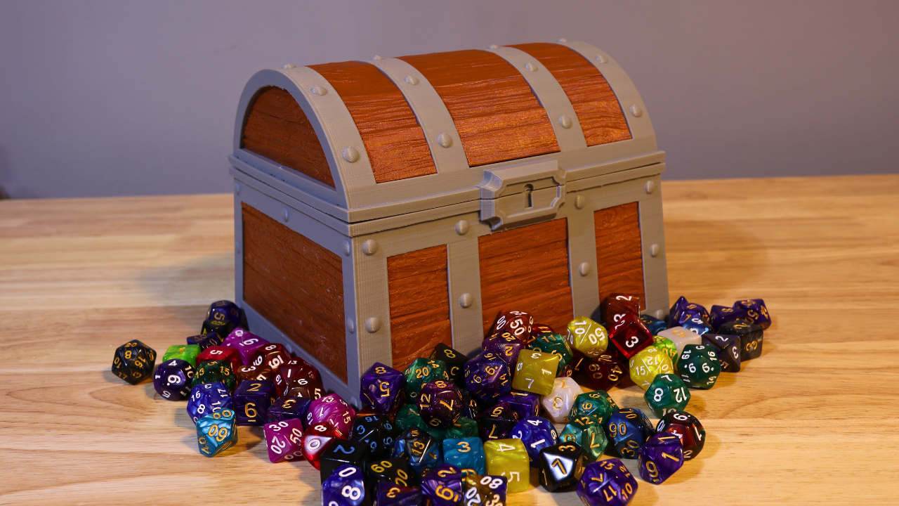 large dnd dice chest holder stl 3d print file game box container toys games roleplay dungeons dragons tabletop rpg 3D print model - Mito3D