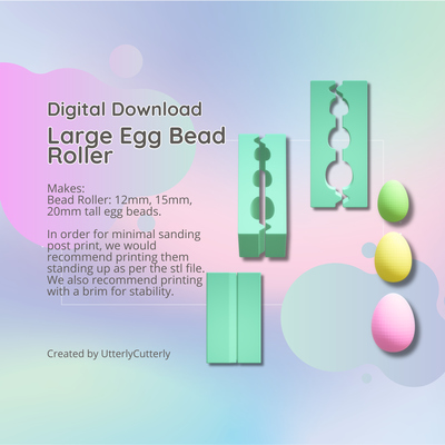 large easter egg polymer clay bead roller stl - 3 sizes- digital file download- print yourself earring cutter geometric embossed hexagon utterlycutterly utterly cutterly cookie fondant organic shape indie fashion 3d print model - Mito3D