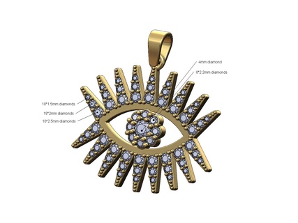 large evil eye diamond cluster pendant charm bail 3d print model 3d print model - Mito3D