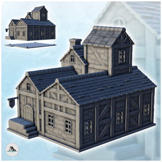 large medieval building double roof tower flag 12 - pirate jungle island beach piracy caribbean architecture tabletop miniatures scenery wargame game terrain house accessories middle age tropical buccaneers corsairs sea harbour historical modern 3d print model - Mito3D