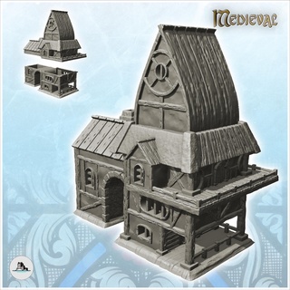 large medieval building rounded roof arched passage center 6 - gothic feudal archaic saga 28mm 15mm architecture tabletop miniatures scenery wargame game terrain house accessories middle age dark rose war traditionnal fantasy european village 3d print model - Mito3D