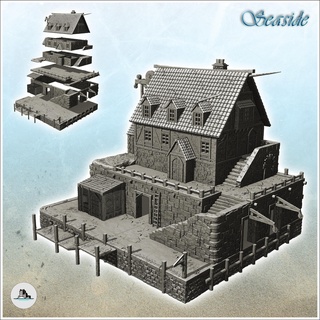 large medieval building stone platform port 9 - pirate jungle island beach piracy caribbean skull renaissance architecture tabletop miniatures scenery wargame game terrain wargaming accessories middle age tropical buccaneers corsairs sea harbour historical modern 3d print model - Mito3D