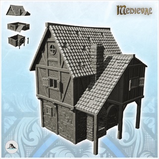 large medieval stone house tile roof window canopy 7 - gothic feudal archaic saga 28mm 15mm Architecture building architecture tabletop miniatures scenery wargame game terrain accessories middle age dark city war traditionnal fantasy european village 3d print model - Mito3D