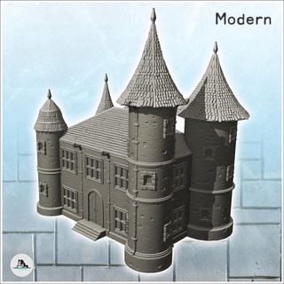 large modern castle double towers entrance stairs 4 - ww2 ww1 world war diaroma wargaming rpg building architecture tabletop miniatures scenery wargame game terrain house accessories normandy western baroque contempory flames yankee walking crisis bolt 3d print model - Mito3D