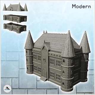 large modern castle quadruple corner towers central entrance 8 - ww2 ww1 world war diaroma wargaming rpg building architecture tabletop miniatures scenery wargame game terrain house accessories normandy western baroque contempory flames yankee walking crisis bolt 3d print model - Mito3D