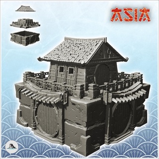 large stone asian building central tower roof round door 26 - medieval asia feudal traditionnal ninja oriental wargaming architecture tabletop miniatures scenery wargame game terrain house accessories katanas japan korean zen clash china japon far east chinese 3d print model - Mito3D