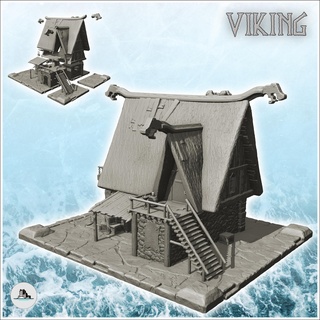 large viking mansion stairs canopy 11 - alkemy asgard lord rings war rose warcrow saga Architecture accessories architecture building dark fantasy game miniatures terrain figures lotr age wargame scandinavian scenery ragnar wooden norman of middle 3d print model - Mito3D