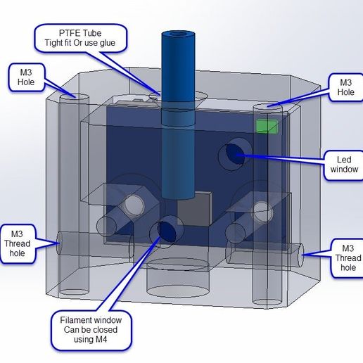 laser filament sensor housing tool duet3d duetwifi 3d printer accessories 3D print model - Mito3D