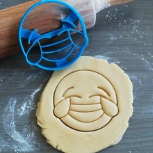laughing tears emoji cookie cutter with baking dough shape kitchen bake cookies speculoos 3d print model - Mito3D