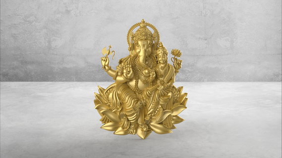 laxmi ganapathi 3d-print model ganesha ganesh-lakshmi-3dprint-model indian-god lord-ganapathy ganapathi-cad-model south-indian-god jewelry-god-file silver-ganapthy ganeshji ganesh laxmi-ganesh ganapathy laxmi-ganapathy-file 3d print model - Mito3D
