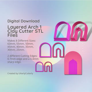 layered arch 1 clay cutter - vacation stl digital file download- 8 sizes 2 earring versions cookie Jewelry polymer geometric embossed hexagon utterlycutterly utterly cutterly fondant organic shape indie fashion 3d print model - Mito3D
