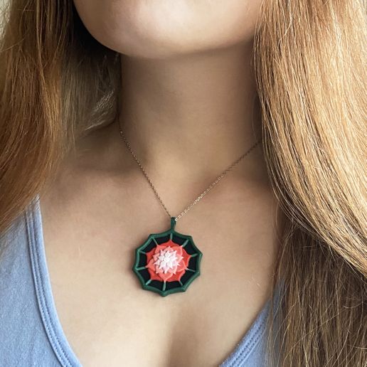 layered flower geometric web pendant jewelry simple petals unique necklace 3D print model - Mito3D