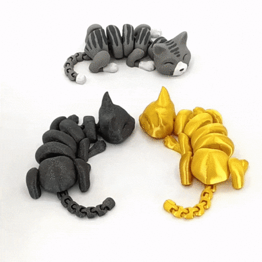 preguiçoso gato fofa neko brinquedo flexível articulado 3D print model - Mito3D