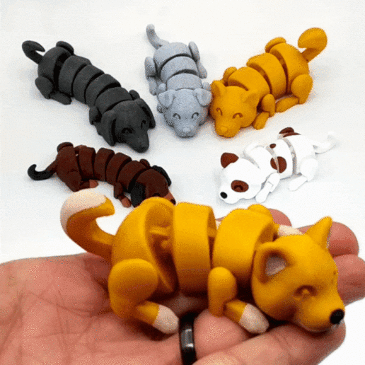 pigro cani cane cucciolo articolato flessibile giocattolo carina animale 3D print model - Mito3D