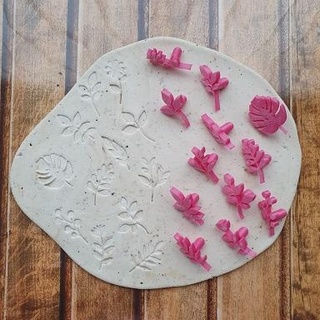 leaf mini stamps - set x 12 cookies cookie stamp cold porcelain pastry seal marker masses ceramic 3d print model - Mito3D
