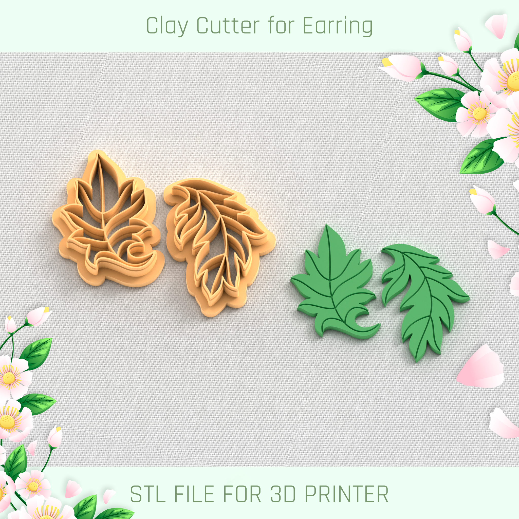 leaflets spring clay cutter tools earring vase flower 3D print model - Mito3D