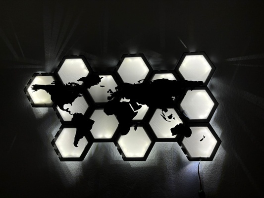 conduziu hexagonal mundo mapa casa luminária decoração tabela mural geométrico of 3d arte messi futebol iluminação presente personalizado projetos luz poster eventos 3d print model - Mito3D