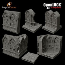 legendgames openlock compatible wizards library bookcase set game dungeons dragons dungeon floor scenery tiles 3d print model - Mito3D