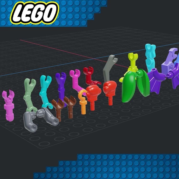 Lego minifiguras braços tijolo tijolos feixes animal contração minifigura 3D print model - Mito3D