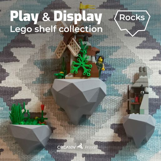 lego shelves - rock collection toy toys shelf playful fun poly wall playing play display 3D print model - Mito3D