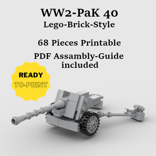 lego style brick ww2-field gun pak40 kit toy mountable pieces technic buildable support easy print war ww2 tank german pak 40 nuclarium 3d print model - Mito3D