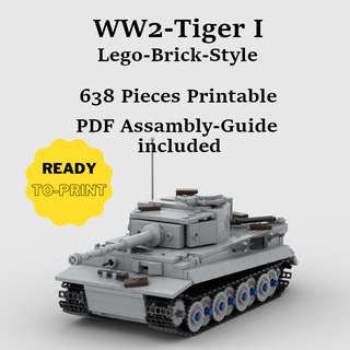 lego style brick ww2-tank tiger-i tank kit toy mountable pieces technic buildable support easy print war ww2 german panzer tiger nuclarium 3d print model - Mito3D