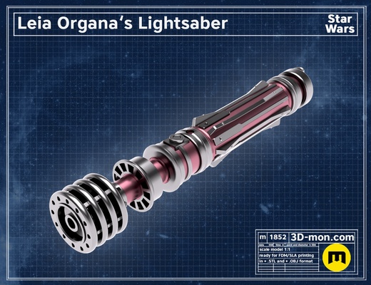 leia organa's lightsaber 3d print model - Mito3D
