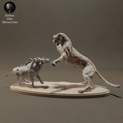 leopard jagd warzenschwein tier afrika katze schwein eber wild tierwelt kreatur realistisch skulptur figur zahl miniatur savanne 3d print model - Mito3D